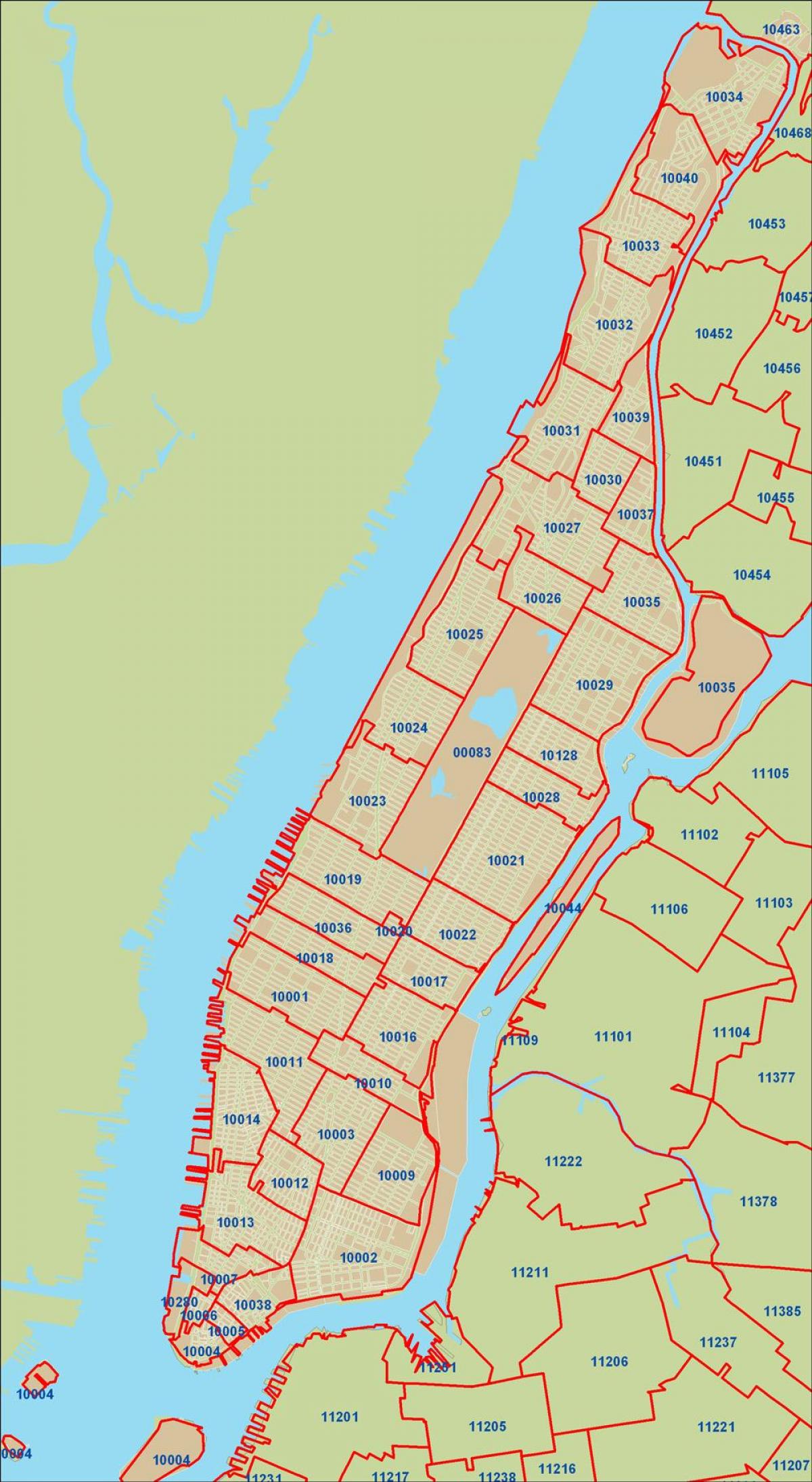 NYC irányítószám térkép Manhattan