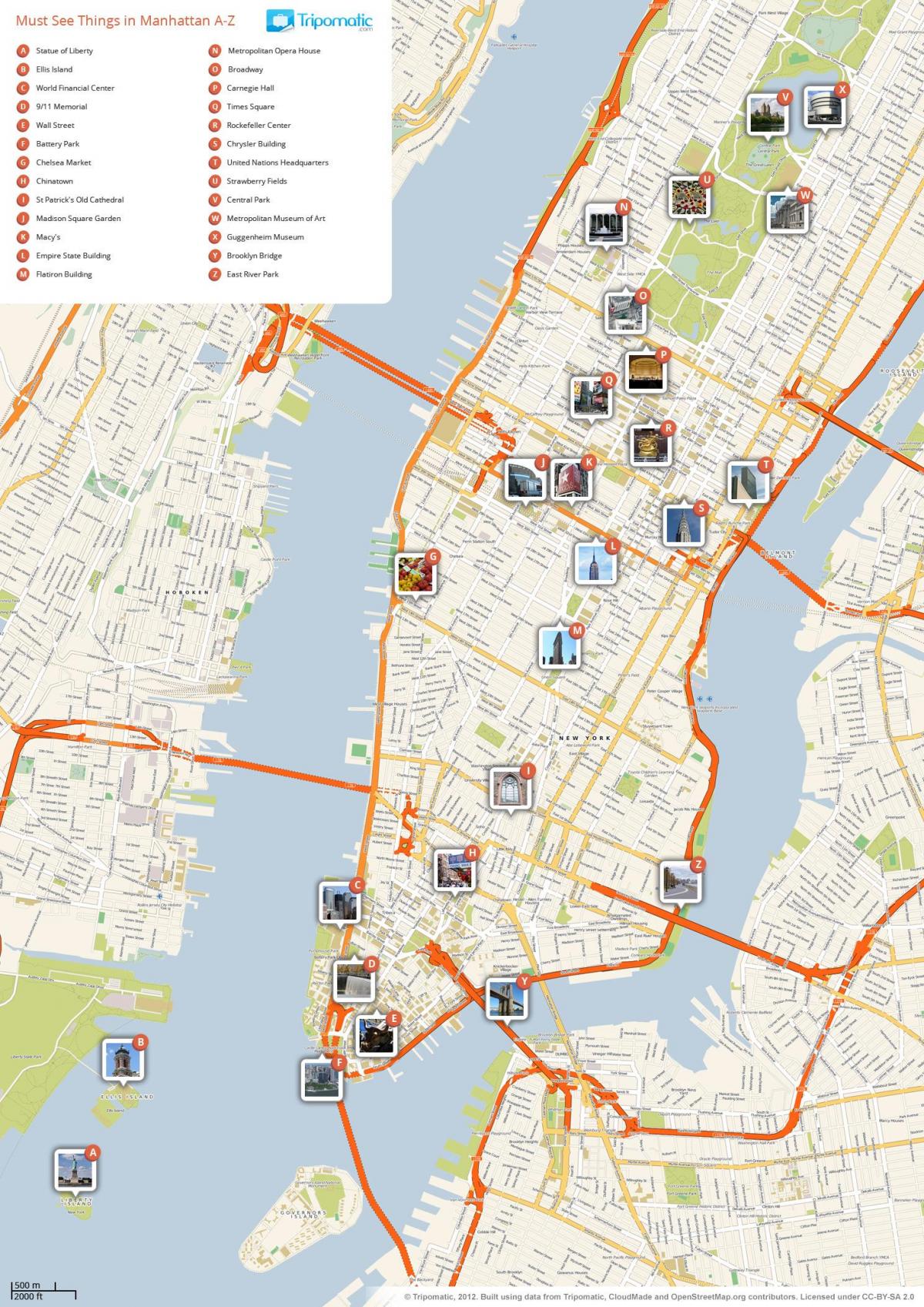 térkép Manhattan mutatja turista látványosságok
