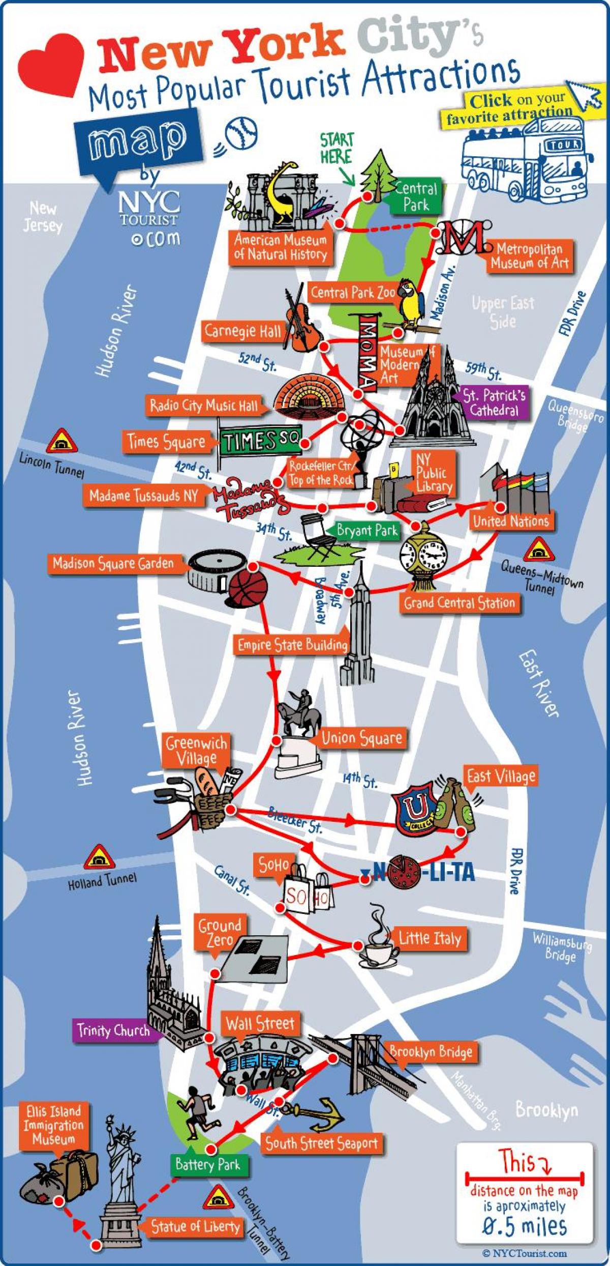 térkép Manhattan, New York-i látnivalók